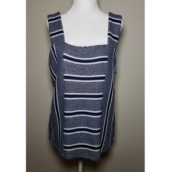 NWT|Vince Camuto Blue Striped Knit Sleeveless Tank Top, MEDIUM - Picture 2 of 4